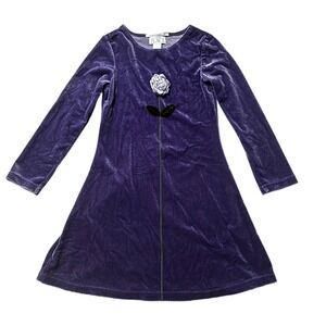 Vintage Girls Dress 5 Childrens Place Purple Velvet Long Sleeve Rose Applique